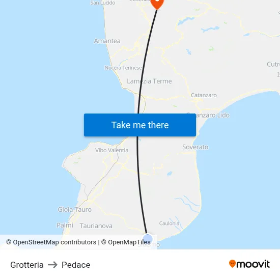 Grotteria to Pedace map