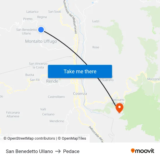 San Benedetto Ullano to Pedace map
