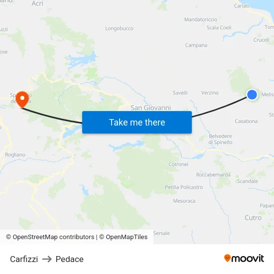 Carfizzi to Pedace map