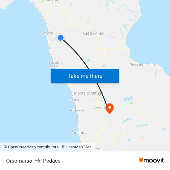 Orsomarso to Pedace map