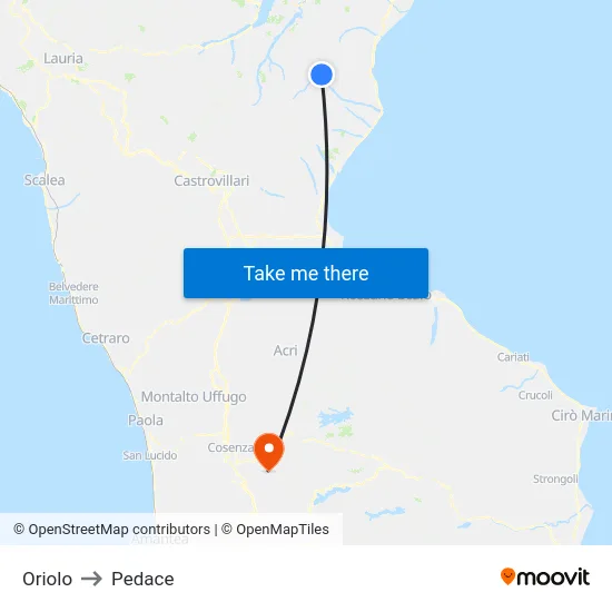 Oriolo to Pedace map