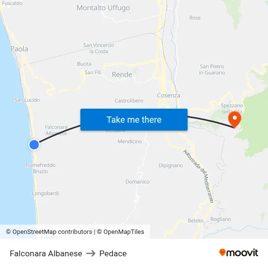 Falconara Albanese to Pedace map