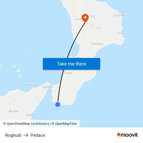 Roghudi to Pedace map