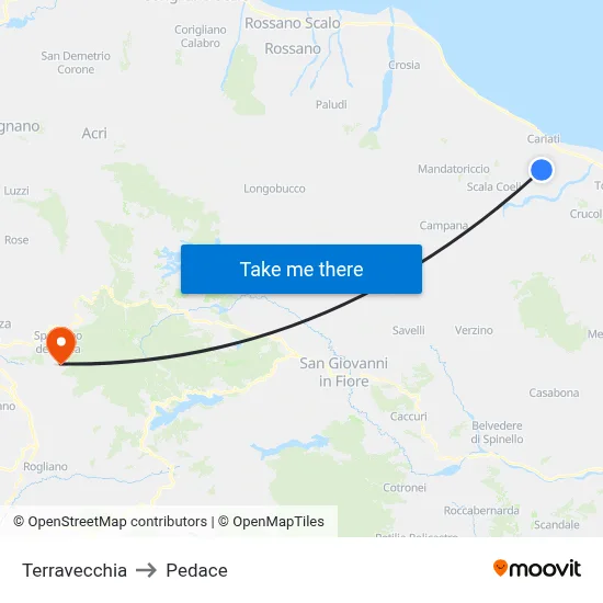 Terravecchia to Pedace map
