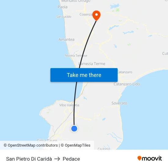 San Pietro Di Caridà to Pedace map