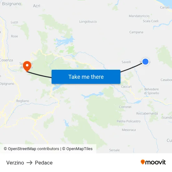 Verzino to Pedace map
