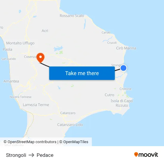 Strongoli to Pedace map