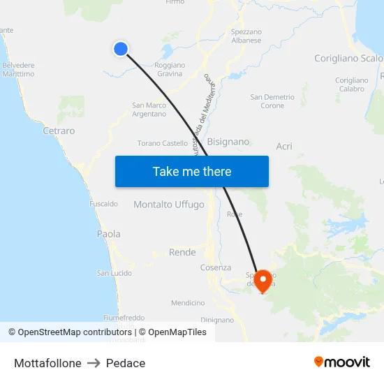 Mottafollone to Pedace map