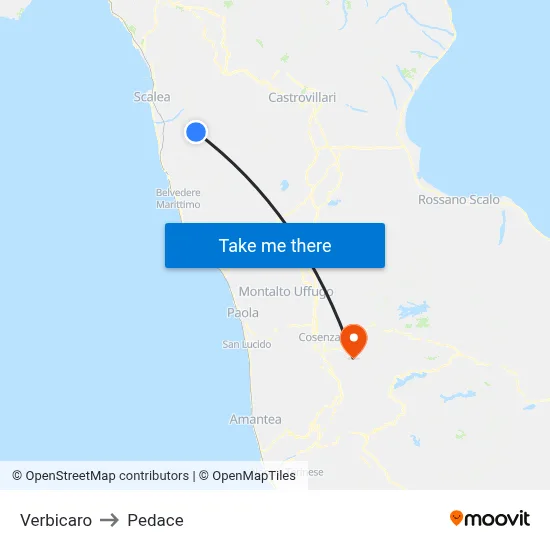 Verbicaro to Pedace map