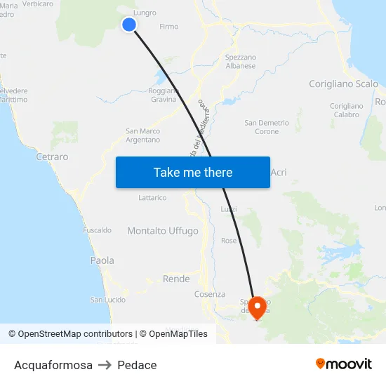Acquaformosa to Pedace map