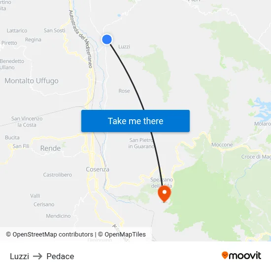Luzzi to Pedace map