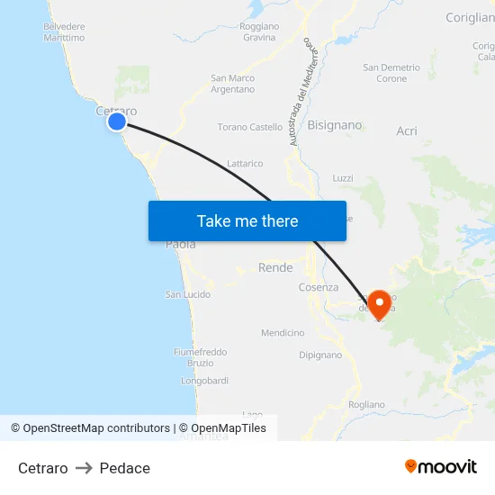 Cetraro to Pedace map