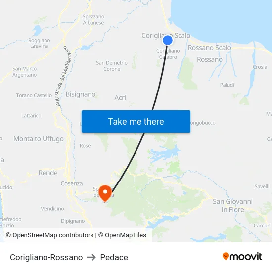 Corigliano-Rossano to Pedace map