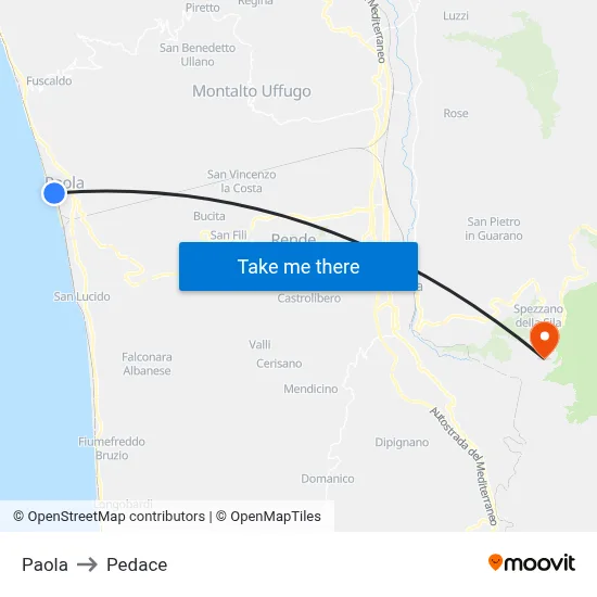 Paola to Pedace map