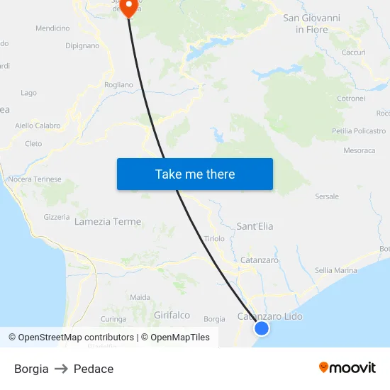 Borgia to Pedace map