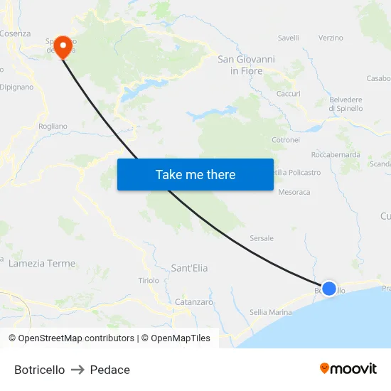 Botricello to Pedace map