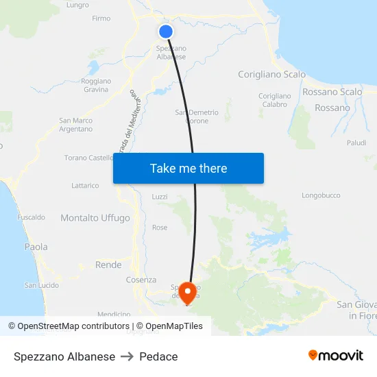 Spezzano Albanese to Pedace map