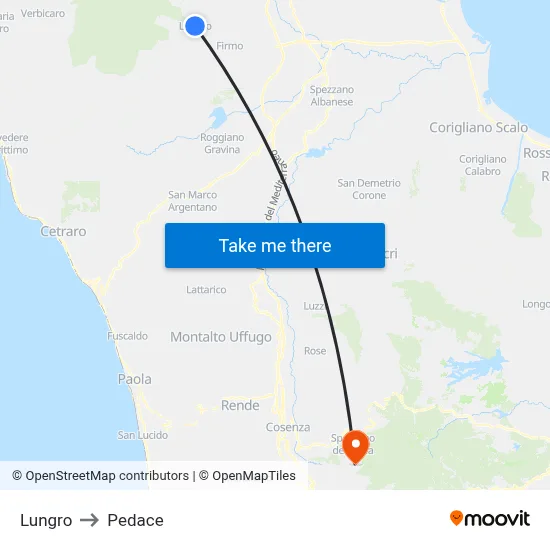 Lungro to Pedace map