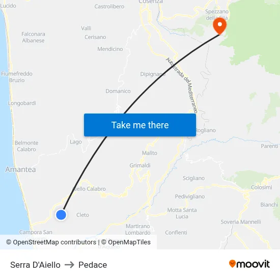 Serra D'Aiello to Pedace map