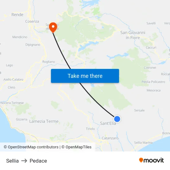 Sellia to Pedace map