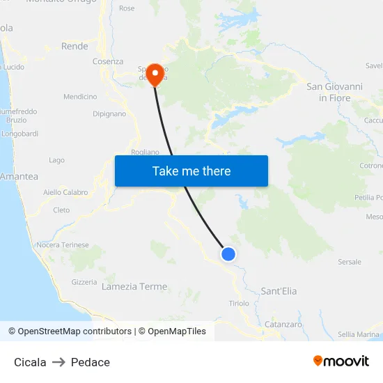 Cicala to Pedace map
