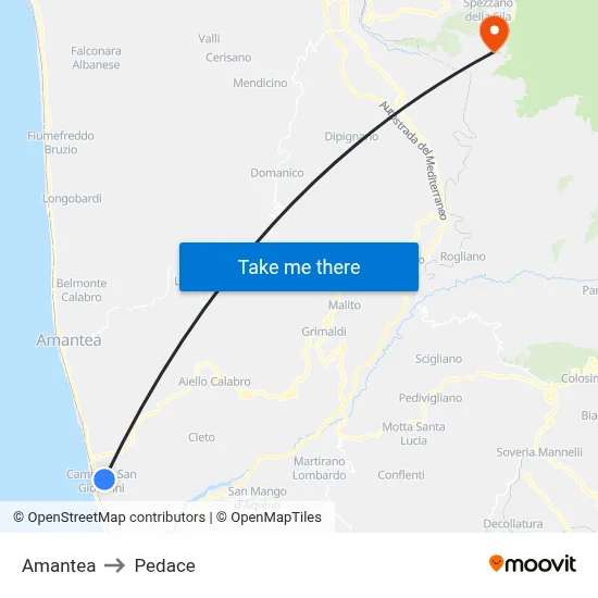 Amantea to Pedace map