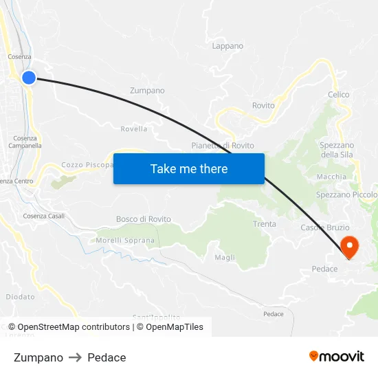 Zumpano to Pedace map
