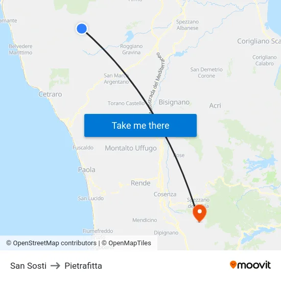 San Sosti to Pietrafitta map