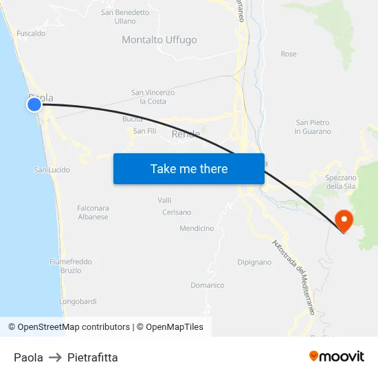 Paola to Pietrafitta map