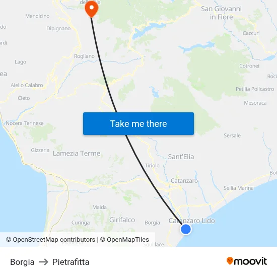 Borgia to Pietrafitta map