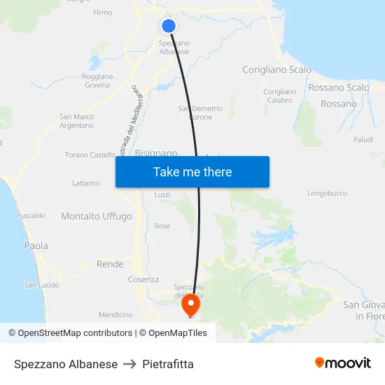 Spezzano Albanese to Pietrafitta map