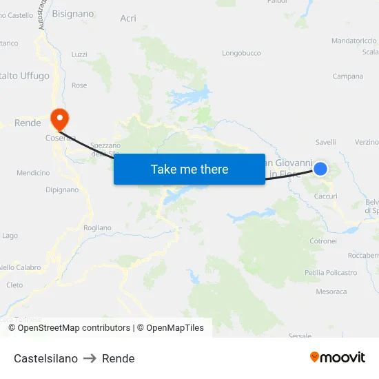 Castelsilano to Rende map