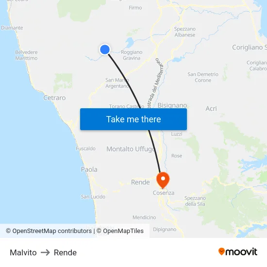 Malvito to Rende map