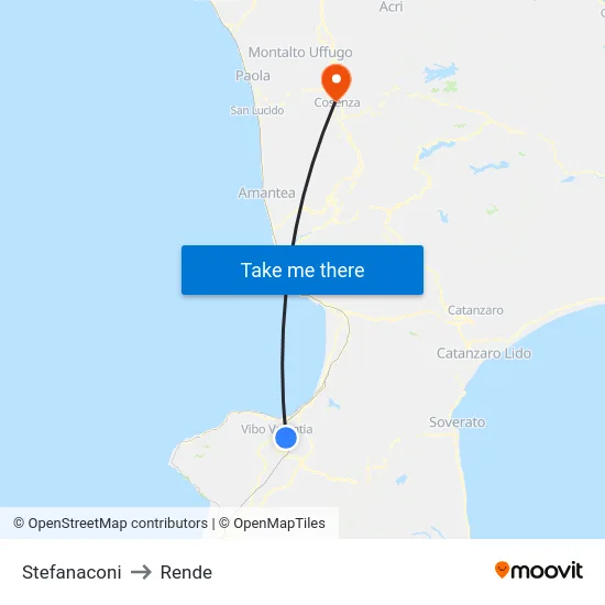 Stefanaconi to Rende map