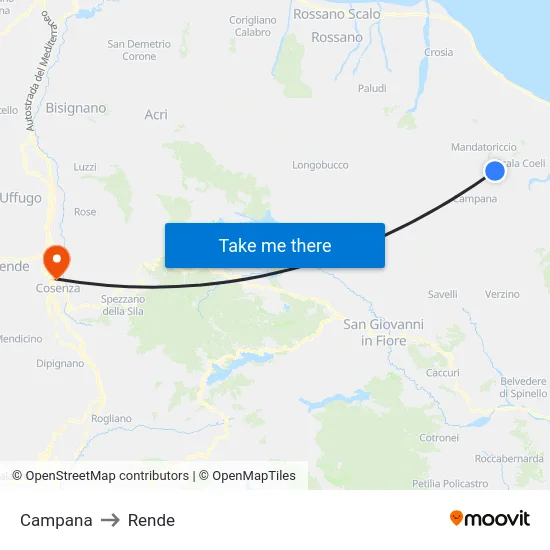 Campana to Rende map