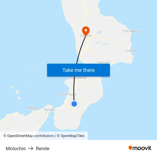 Molochio to Rende map