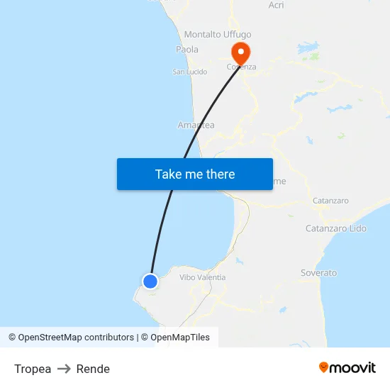 Tropea to Rende map