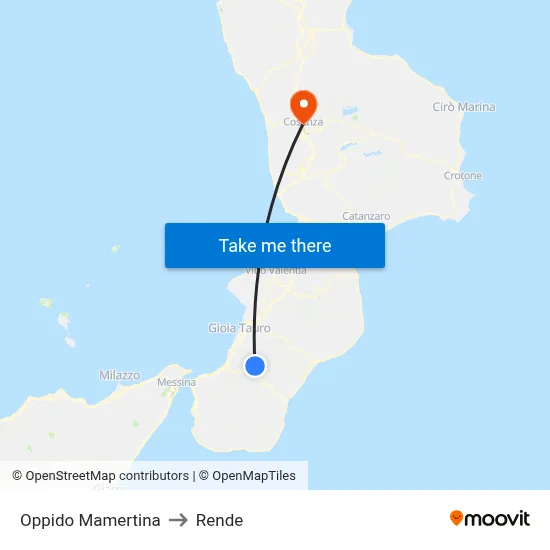 Oppido Mamertina to Rende map