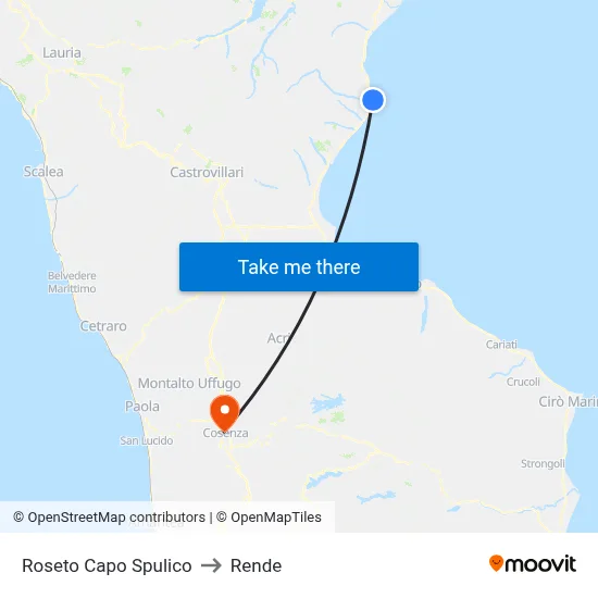 Roseto Capo Spulico to Rende map