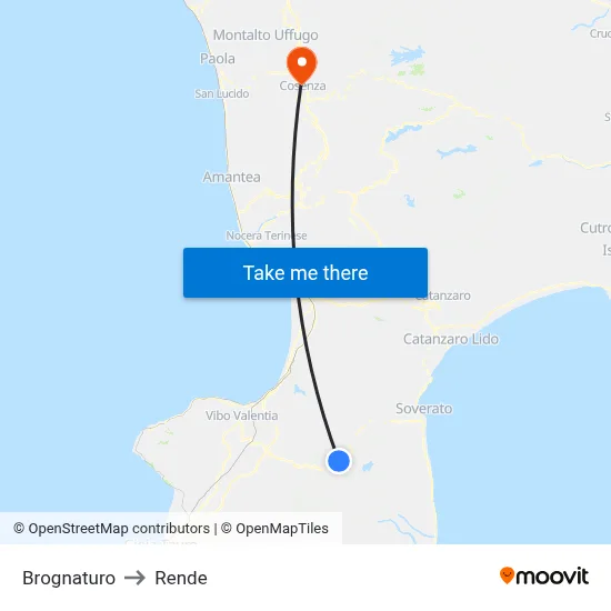 Brognaturo to Rende map
