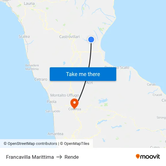 Francavilla Marittima to Rende map