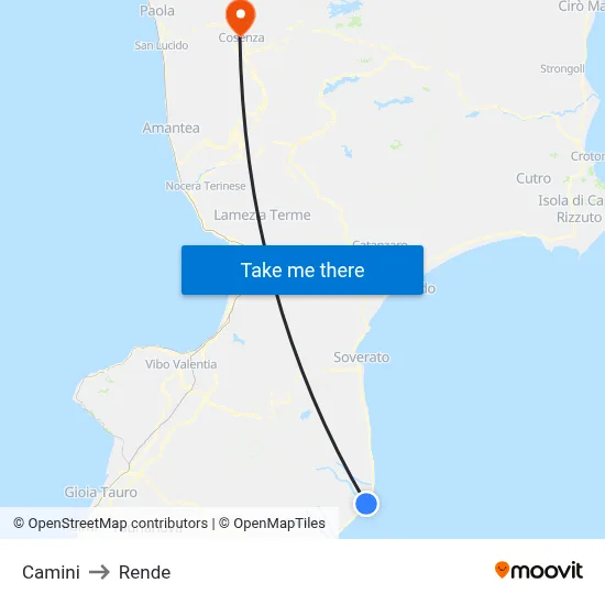 Camini to Rende map