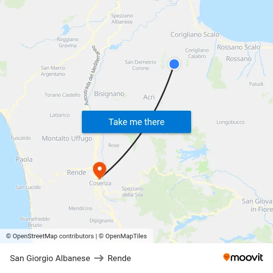 San Giorgio Albanese to Rende map