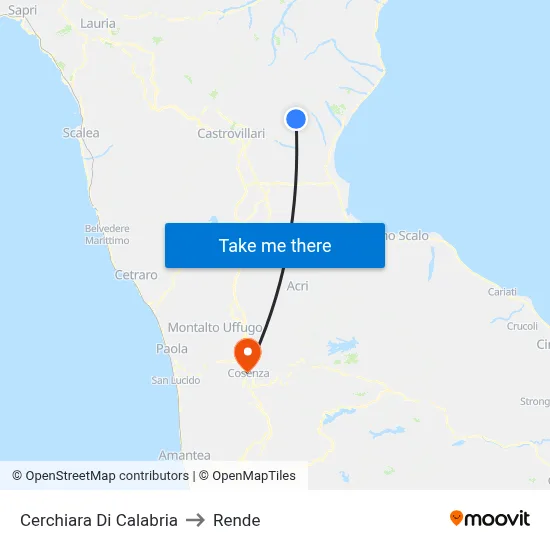 Cerchiara Di Calabria to Rende map