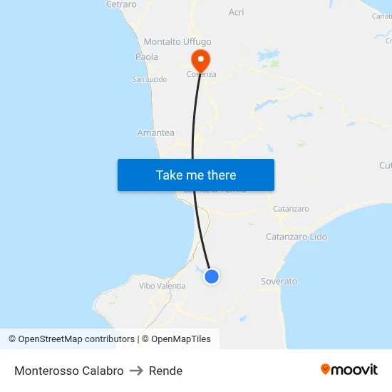 Monterosso Calabro to Rende map