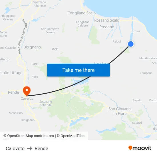 Caloveto to Rende map