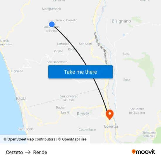 Cerzeto to Rende map