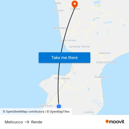 Melicucco to Rende map