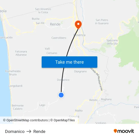Domanico to Rende map