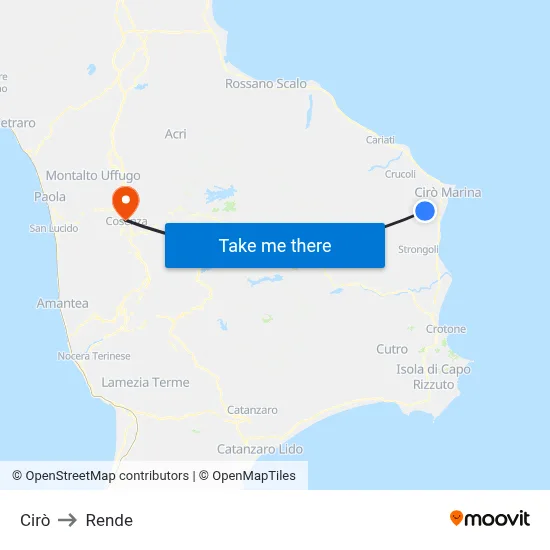 Cirò to Rende map